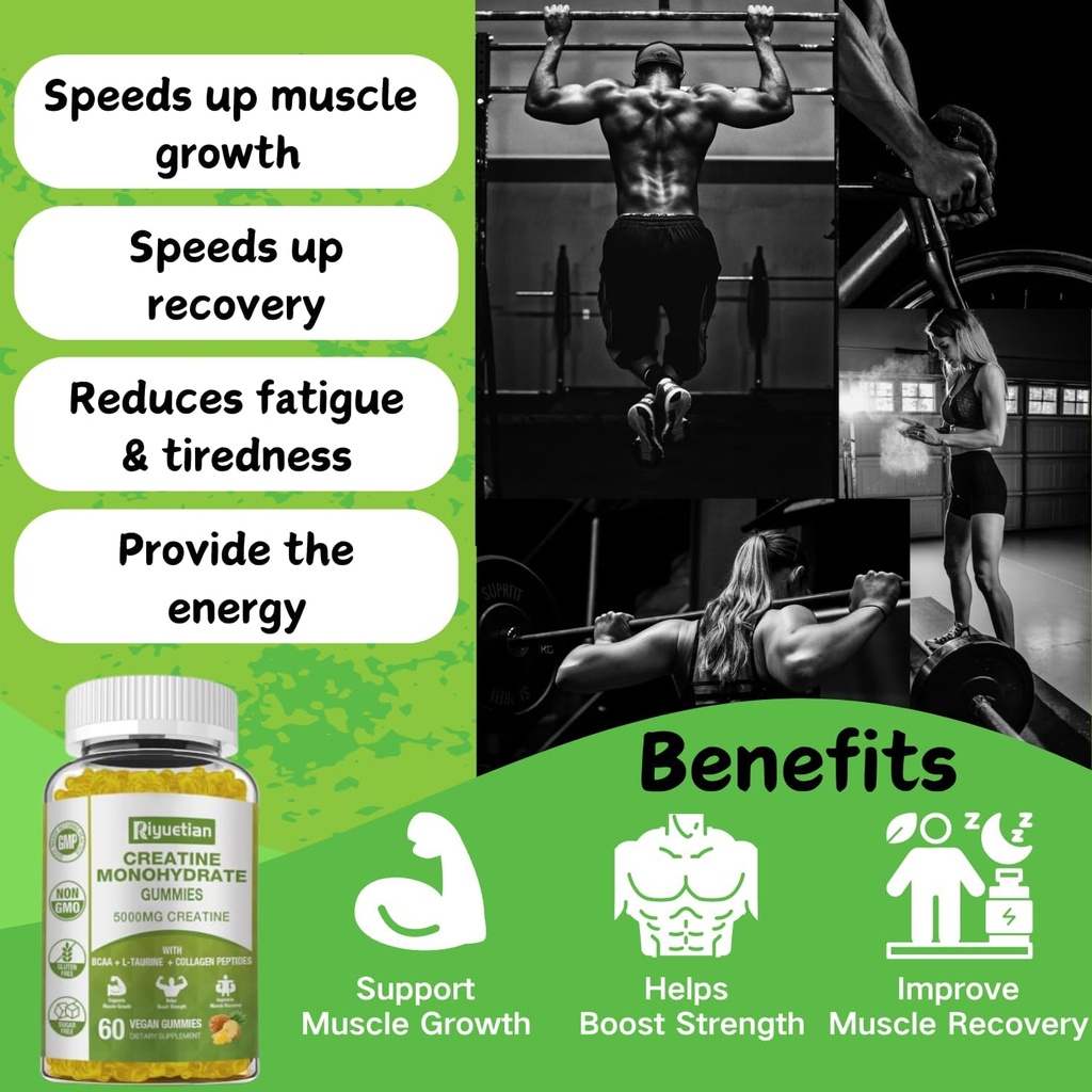 Creatine Monohydrate Gummies, Creatine for Men & Women, Chewable Creatine for Enhancing Focus and Endurance, 5g Creatine per Serving, Sugar-Free, 120 Count 4