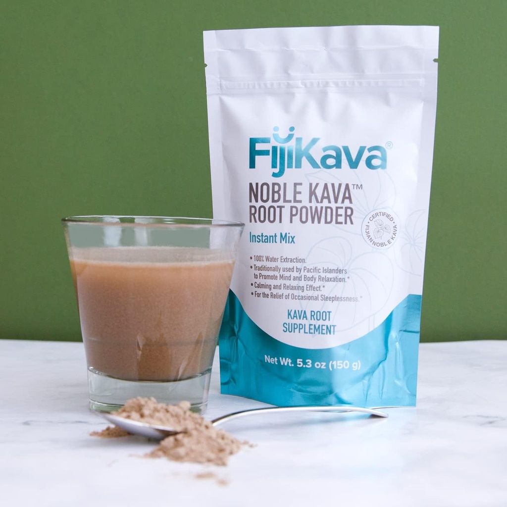 FijiKava Instant Kava Kava Powder 50g – Premium Kava Root Powder with High Kavalactone Content – Natural Relaxation Aid for Calmness, Stress Relief, and Sleep Support – Easy-to-Mix 5