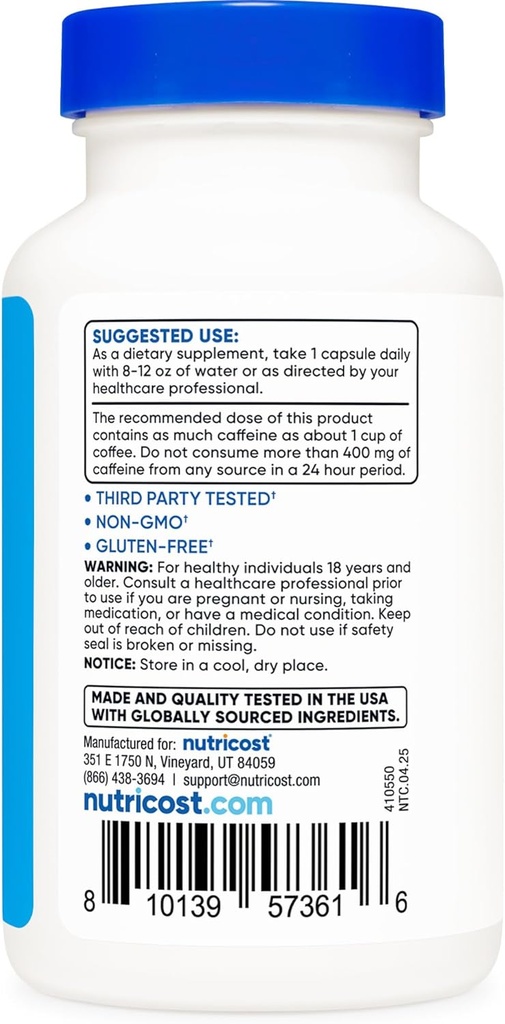 Nutricost Natural Energy Pills Complex 120 Capsules, 100mg Caffeine - Gluten Free - Non-GMO 5