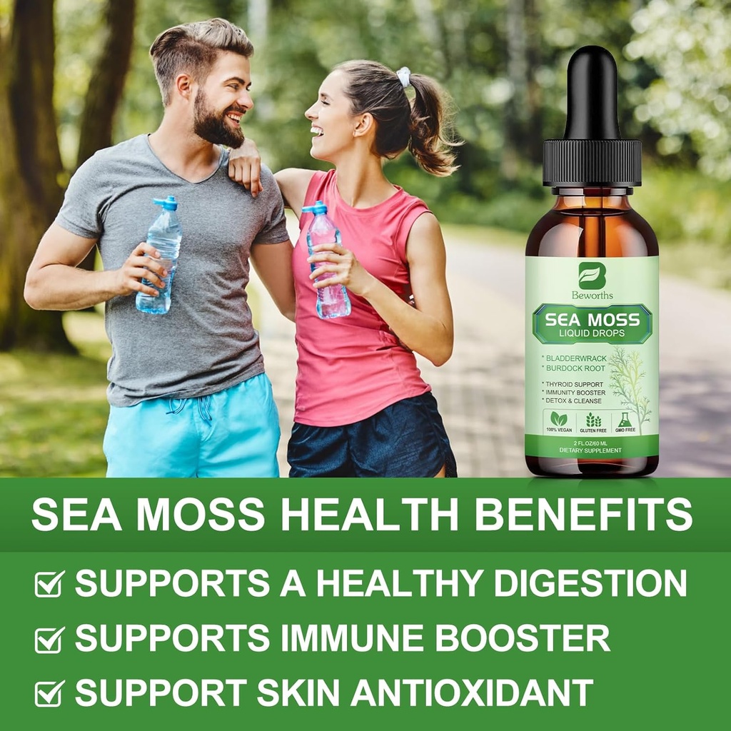 Sea Moss Liquid Drops - Organic Irish Sea Moss Gel with Spirulina, Bladderwrack, Burdock Root, Seamoss Gel Supplement for Joint, Detox Cleanse & Digestion Support - 2 Fl Oz, Vegan 5