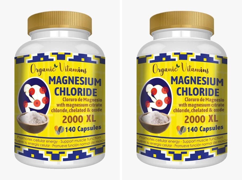 Magnesium Chloride (cloruro de magnesio) 140 Capsules - High Absorption Magnesium Supplement with Citrate, chelated and Oxide High Potency Mg. Easy to Swallow, Non-GMO 5