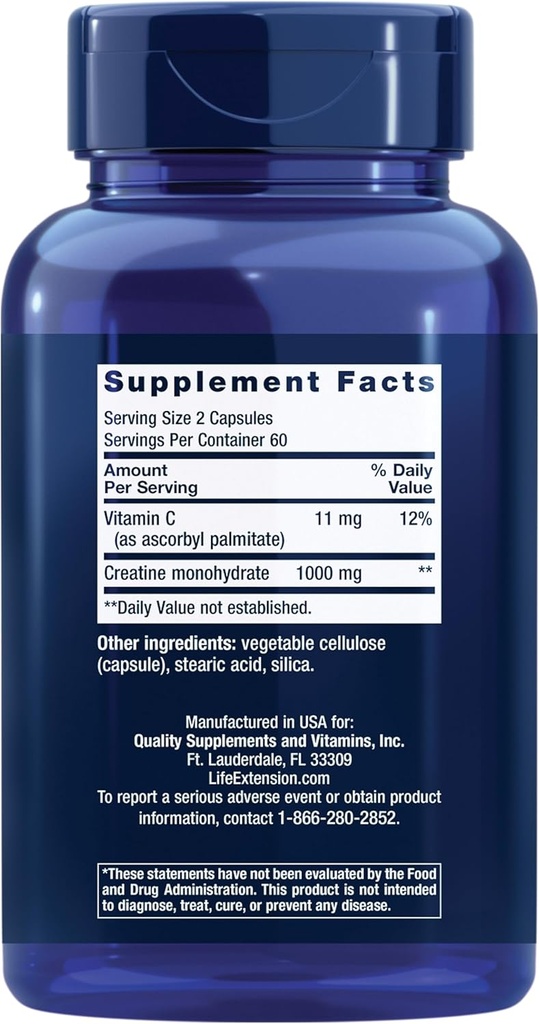 Life Extension Creatine Capsules and Taurine Supplement Bundle - 120 Creatine Capsules Promoting Strength and 1000mg Taurine for Heart Health 4