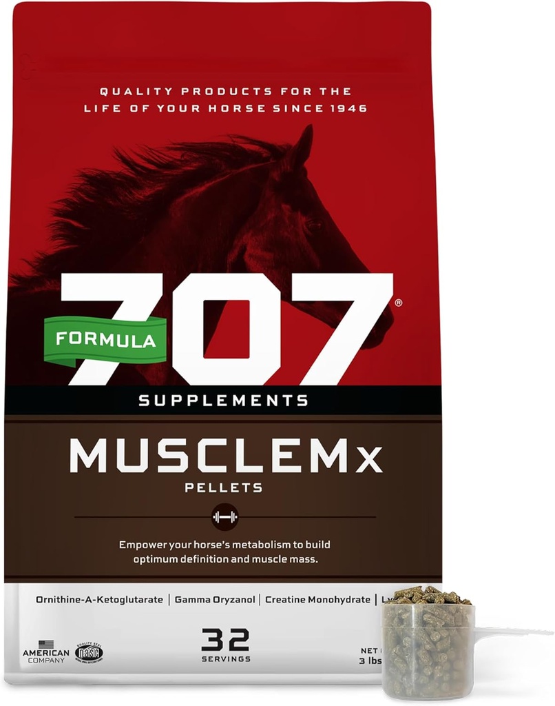 Formula 707 MuscleMx Equine Supplement, 3lb Bag – Conditioning Support and Muscle Builder for Horses with Lysine, Gamma Oryzanol, Creatine & OKG 2