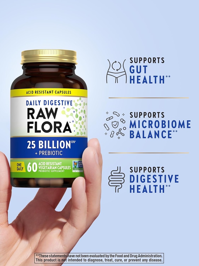 Nature's Truth Raw Flora Probiotic with Prebiotics | 25 Billion CFU | Daily Digestive Capsules | Vegetarian & Gluten Free Supplement for Men and Women 4