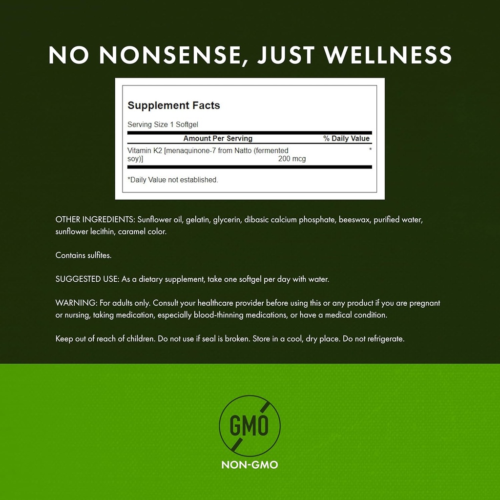 Swanson Maximum Strength Vitamin K2 (Menaquinone-7)-Vitamin Supplement Supporting Cardiovascular and Bone Health-Made from Japanese Natto to Help Regulate Calcium (30 Softgels, 200mcg Each) (3 Pack) 4