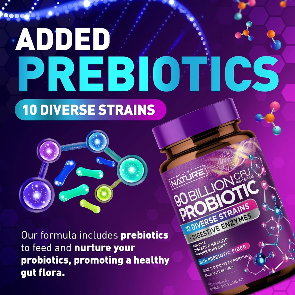 90 Billion CFU Probiotic - Daily Digestive Gut Health Supplement for Men & Women - Lactobacillus acidophilus, Bifidobacterium & Prebiotics - Non-GMO, Gluten & Dairy Free, Shelf-Stable - 60 Capsules 4
