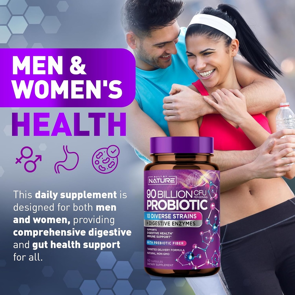 90 Billion CFU Probiotic - Daily Digestive Gut Health Supplement for Men & Women - Lactobacillus acidophilus, Bifidobacterium & Prebiotics - Non-GMO, Gluten & Dairy Free, Shelf-Stable - 60 Capsules 6