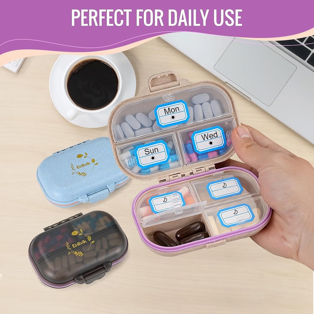 3 Packs 7-Compartments Pill Organizer - Large, Secure Locking and Moisture Proof Pill Box -Travel Friendly with Labels - Portable Daily Pill Dispenser for Vitamins/Fish Oils/Supplements - Pastillero 5