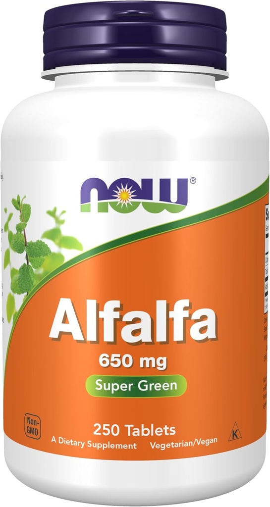 NOW Foods Supplements, Alfalfa 650 mg source of Vitamin K, Green Superfoods, 250 Tablets 2