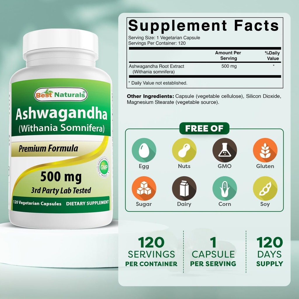 Best Naturals Ashwagandha Extract 500 Mg 120 Capsules (Pack of 2) 3