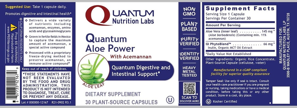 QNL Quantum Aloe Power - Organic Aloe Vera Capsules - Digestive Nutritional Supplement - Gut Health Supplement for Men & Women - Vegan Gut Supplement - 30 Plant-Source Capsules 5