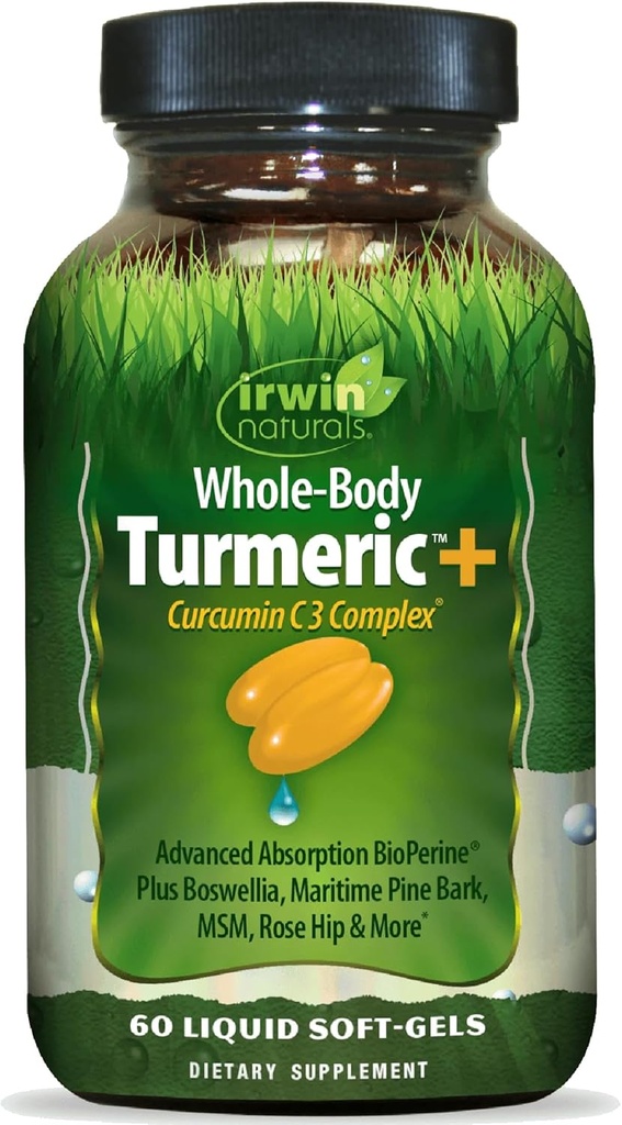Irwin Naturals Whole-Body Turmeric+ - 60 Liquid Softgels - BioPerine Complex Enhanced Absorption - 30 Total Servings 2