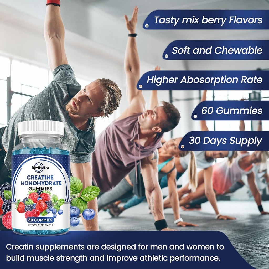 Creatine Chewable Gummies - 2000mg Creatine Monohydrate Tablet Chews, Fast Absorbing, Easy Digesting Chews for Men and Women, Improve Recovery, Build Muscle, Strength & Endurance - 120Count, 2pack 6