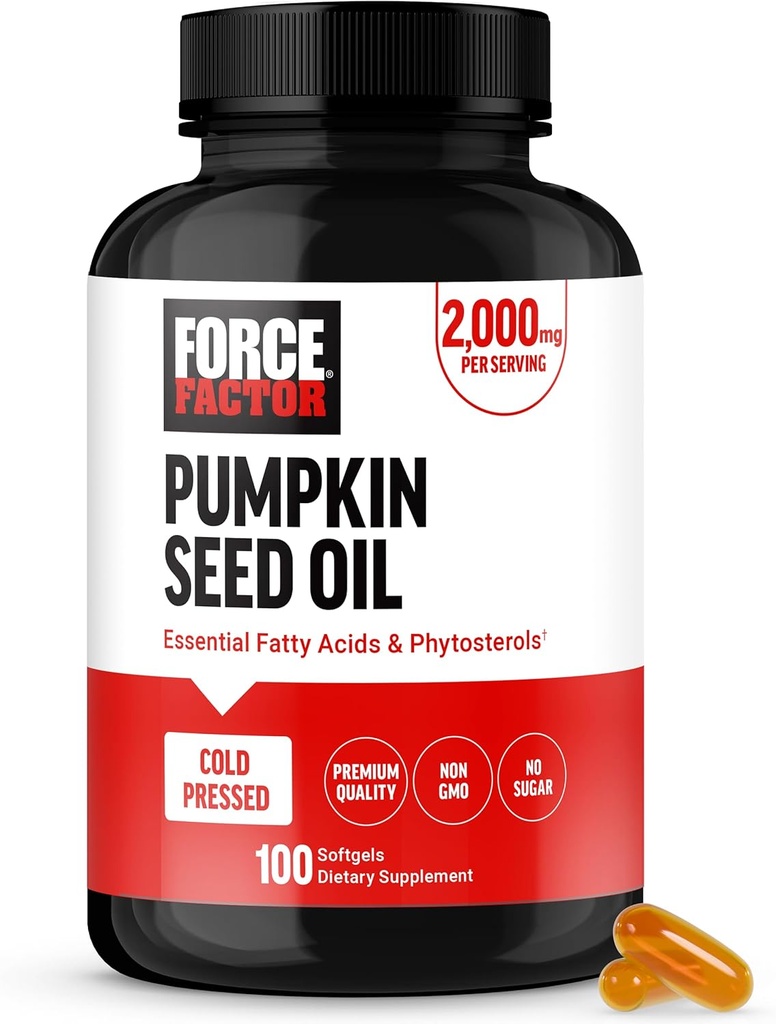 FORCE FACTOR Pumpkin Seed Oil Capsules, Phytosterols Supplement with Essential Fatty Acids, Made with Cold Pressed Pumpkin Oil, Premium Quality, Non-GMO, 100 Softgels 2