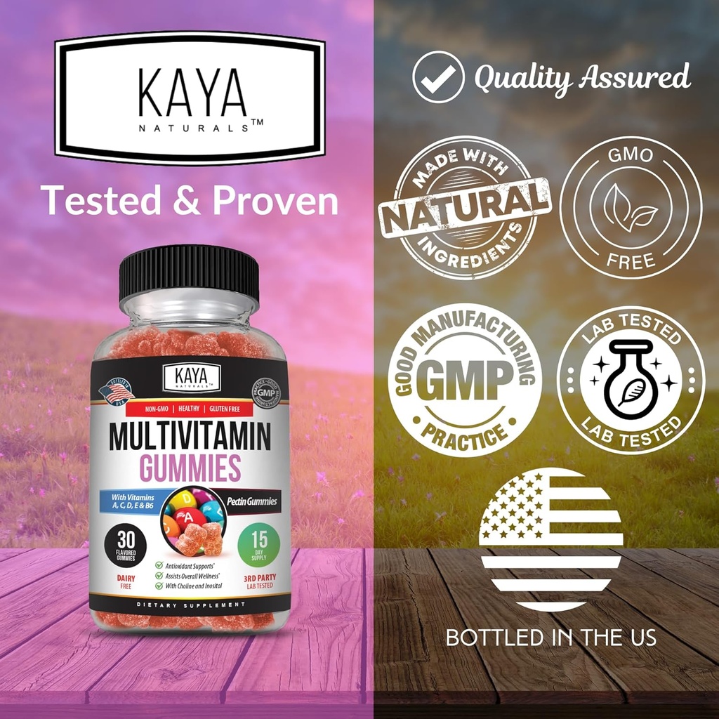Kaya Naturals Adult Multi Vitamin Gummy, Biotin, Vitamin A, B-12, C & E, Including Zinc, Folic Acid, Strawberry Flavor - Gluten-Free Multivitamins Sweet Adult Gummies 5
