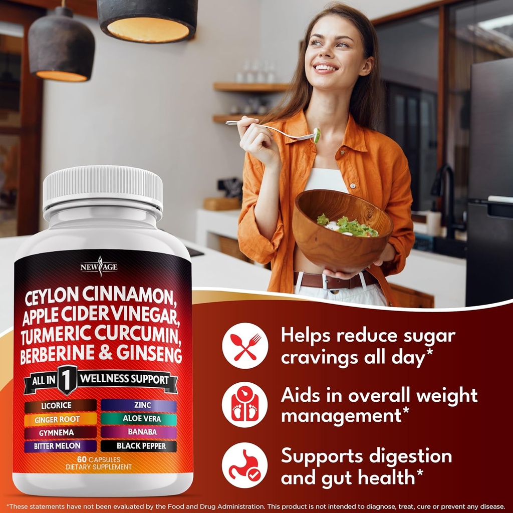 Ceylon Cinnamon, Turmeric, Apple Cider Vinegar, Ginseng, Aloe Vera, Berberine Plus Banaba, Ginger Root - 180 Count 5