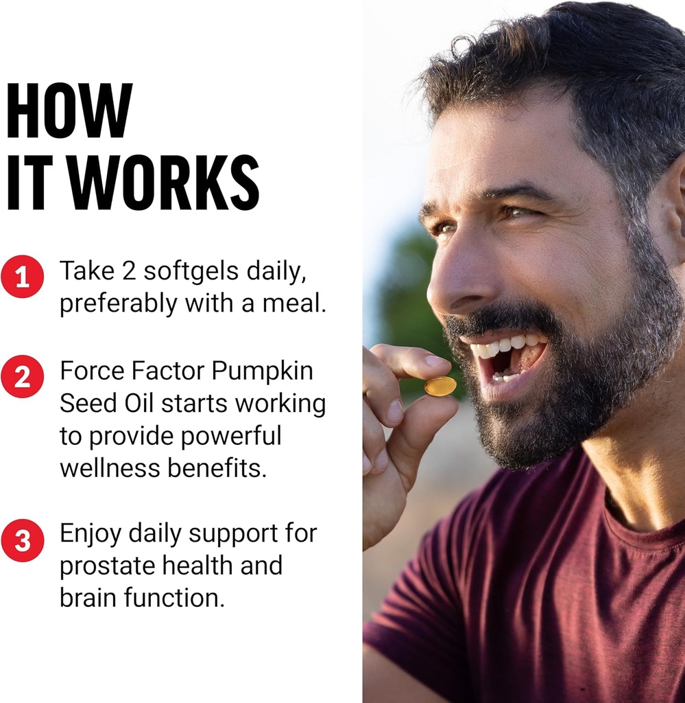 FORCE FACTOR Pumpkin Seed Oil Capsules, Phytosterols Supplement with Essential Fatty Acids, Made with Cold Pressed Pumpkin Oil, Premium Quality, Non-GMO, 100 Softgels 5