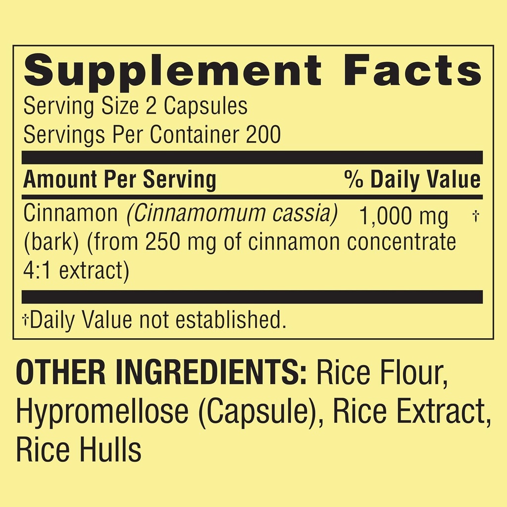 Spring Valley Cinnamon Dietary Supplement, 1000 mg, 400 Count - Cinnamon Supplements, Cinnamon Capsules, Cinnamon 5