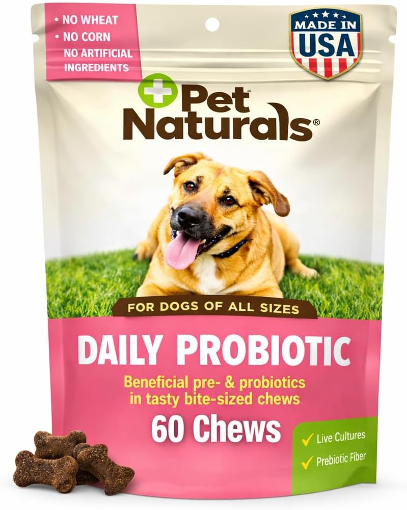 Pet Naturals Daily Probiotic for Dogs, 120M CFUs - Pre and Probiotics for Dogs Digestive Health, Gut Health, Immune Support, Diarrhea, Allergies and Itching - 60 Chews, Duck Flavor 2