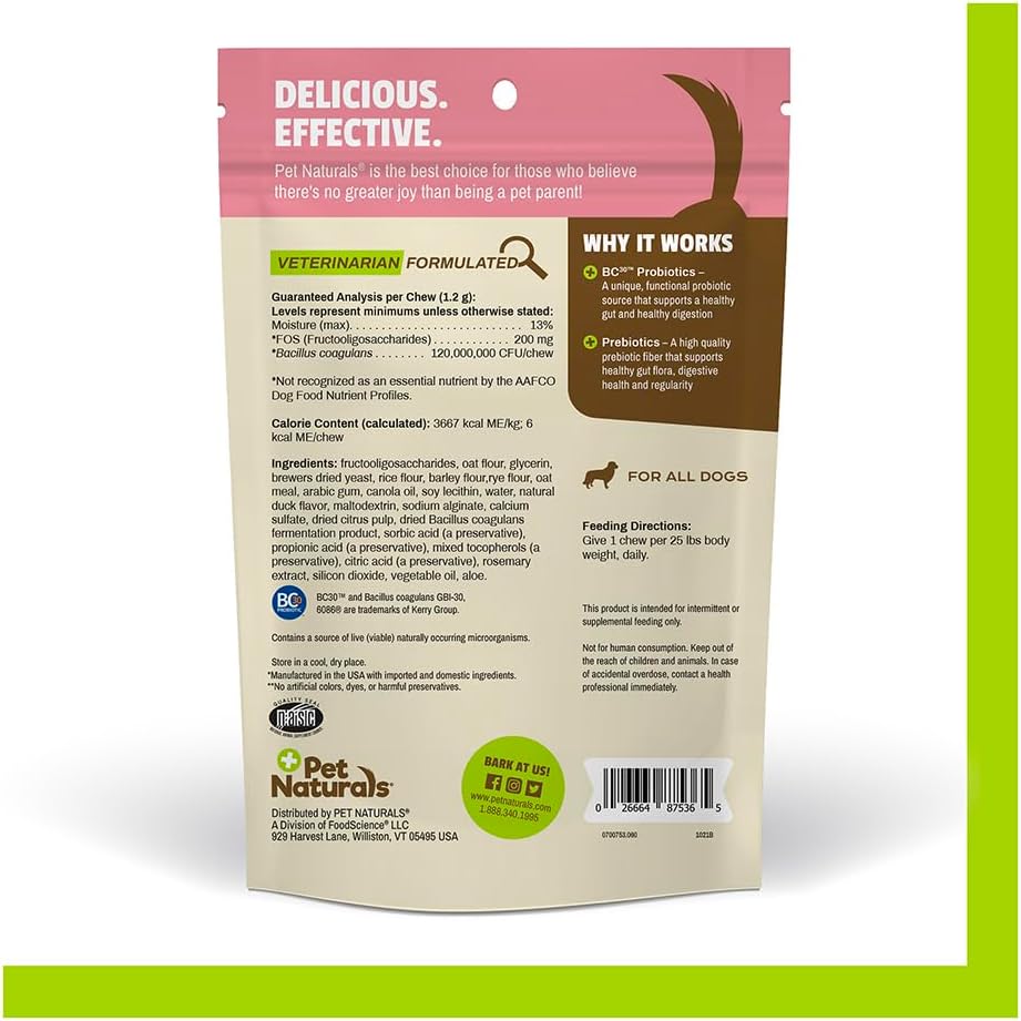 Pet Naturals Daily Probiotic for Dogs, 120M CFUs - Pre and Probiotics for Dogs Digestive Health, Gut Health, Immune Support, Diarrhea, Allergies and Itching - 60 Chews, Duck Flavor 3
