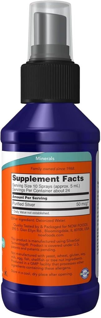 NOW Foods Supplements, Silver Sol 10 PPM with Elemental Silver and Deionized Water, Liquid, 4-Ounce 3