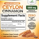 Ceylon Cinnamon Capsules 1800mg - Certified Organic Cinnamon, Bottled in USA, & Pure Extra Strength Ceylon Cinnamon Supplement, Antioxidant Pills, Non-GMO & Gluten Free, Sugar Free - 120 Capsules 3