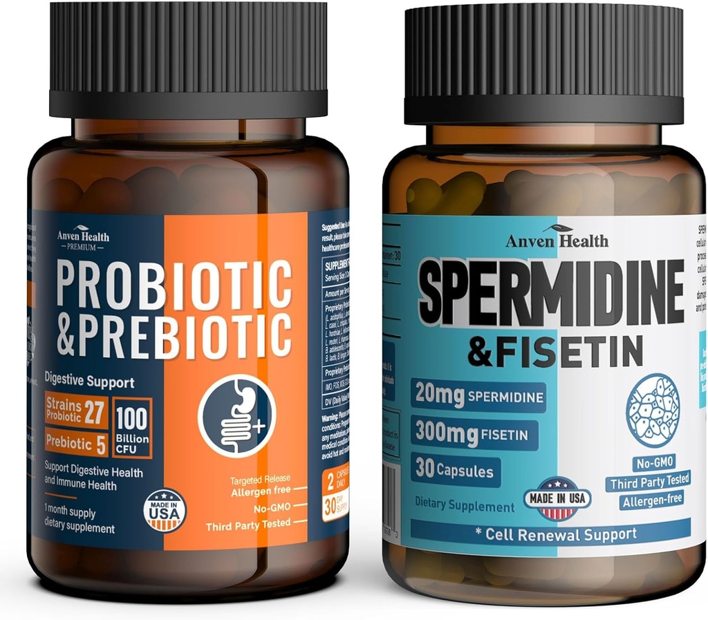 Probiotics & Spermidine Supplement - 100B CFU, 27 Strains, 20mg Spermidine, 300mg Fisetin for Gut Health, Cell Renewal & Longevity 2
