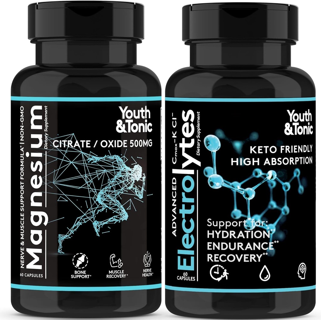 2pk| High Absorption Magnesium Complex + Electrolytes Pills - Mag Minerals Vitamins | Premium Magnesium Citrate Oxide Supplement for Leg Cramps Sore Muscle Bone Support Endurance Recovery Nerve Health 2