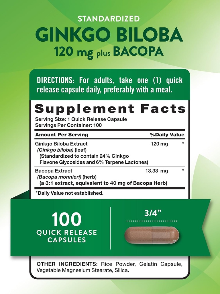 Nature's Truth Ginkgo Biloba 120mg | Plus Bacopa | 100 Quick Release Capsules | Standardized Extract | Non-GMO and Gluten Free Supplement 3