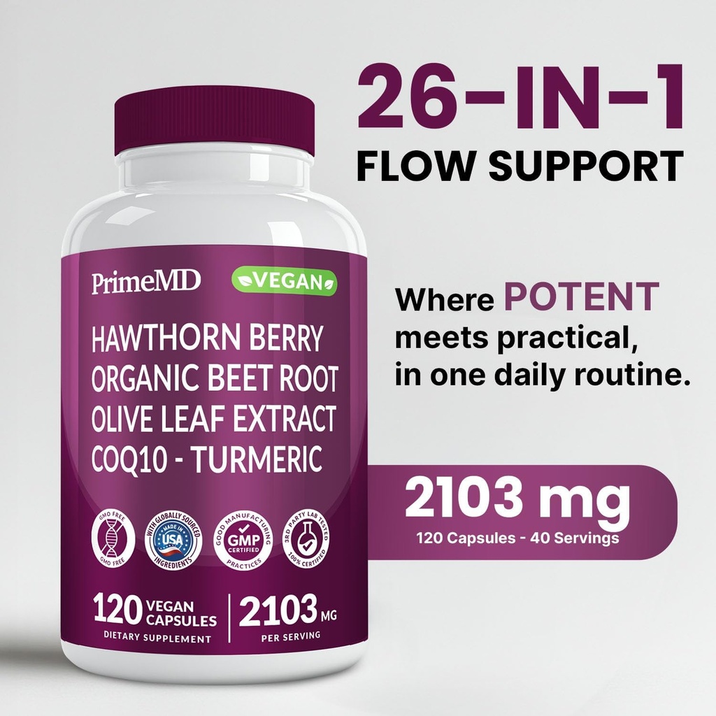 26-in-1 Nitric Oxide Supplement - Heart & Circulation Support with CoQ10, Turmeric, Organic Beet Root, Hawthorn Berry & Garlic - 2103mg per Serving (120ct, Pack of 2) 3