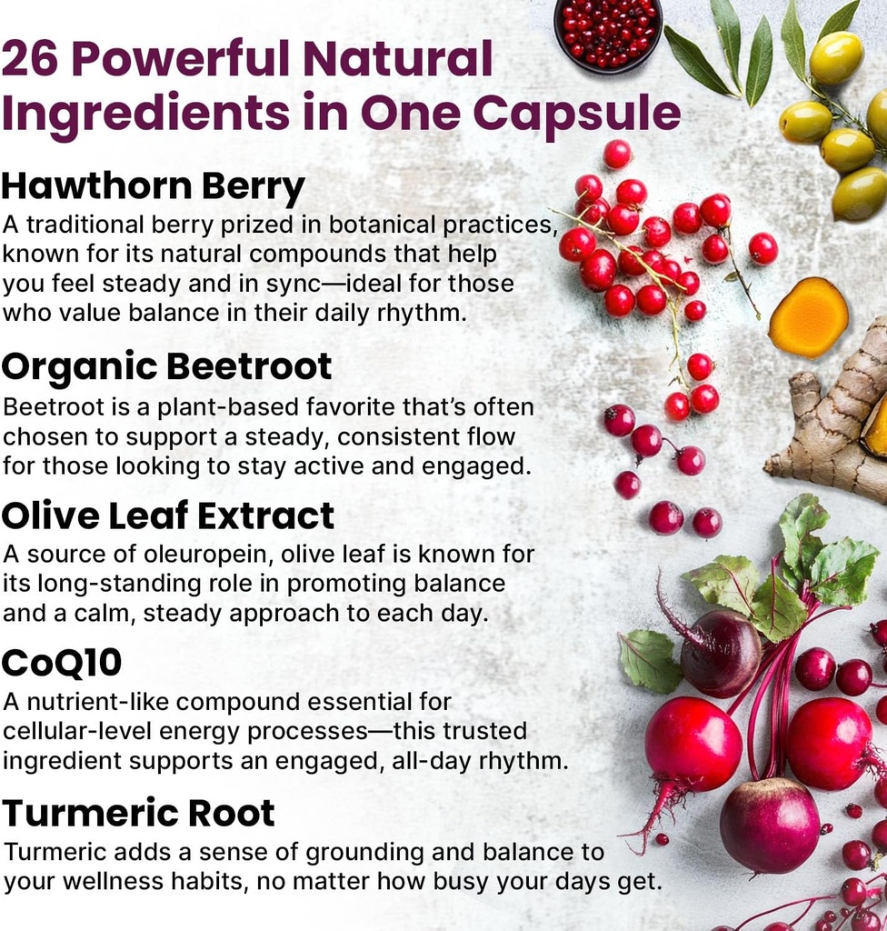 26-in-1 Nitric Oxide Supplement - Heart & Circulation Support with CoQ10, Turmeric, Organic Beet Root, Hawthorn Berry & Garlic - 2103mg per Serving (120ct, Pack of 2) 4