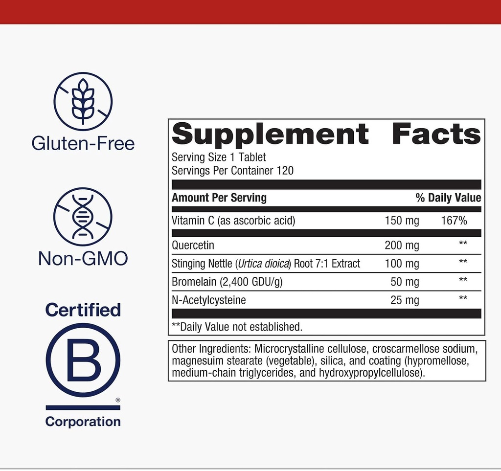 Metagenics Sinuplex - Healthy Respiratory Support* - with Vitamin C, Stinging Nettle Extract, N-Acetylcysteine, Quercetin & More - Immune Supplement with VIT C* - 120 Tablets 5