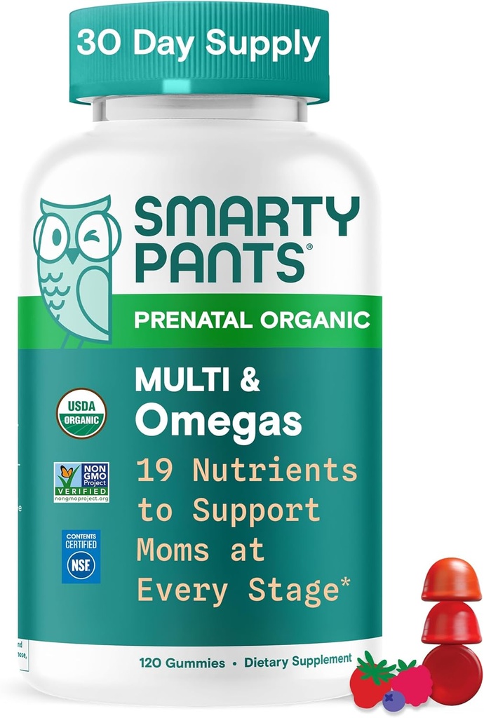 SmartyPants Organic Prenatal Vitamins for Women, Multivitamin Gummies: Biotin, Methylfolate, Omega 3 (ALA), Vitamin D3, C, Vitamin B12, B6, A, K2 & Zinc, Choline, Vegetarian, 120 Count (30 Day Supply) 2
