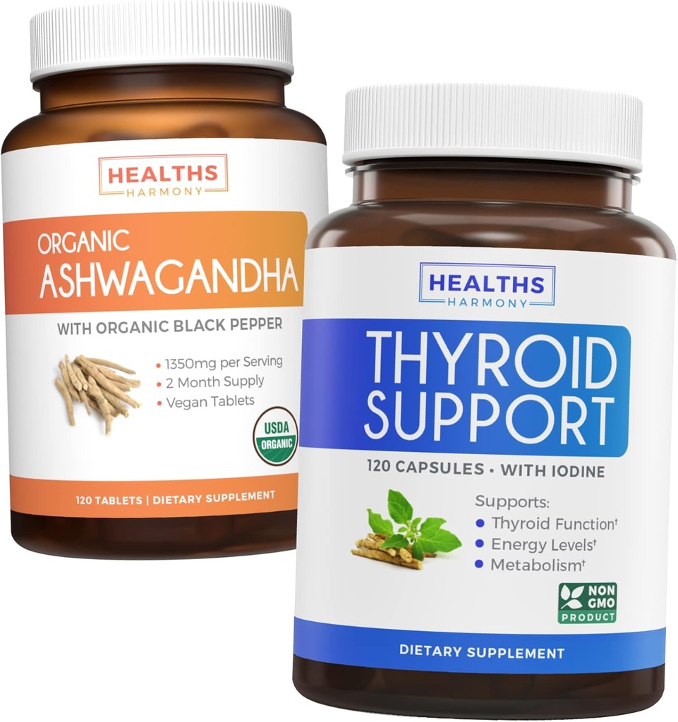 Bundle of Thyroid Support & Ashwagandha - Revive & Thrive Pack - Thyroid Support with Iodine (Non-GMO) Improve Energy & Organic Ashwagandha with 1350mg Ashwaganda Root Powder Per Serve 2