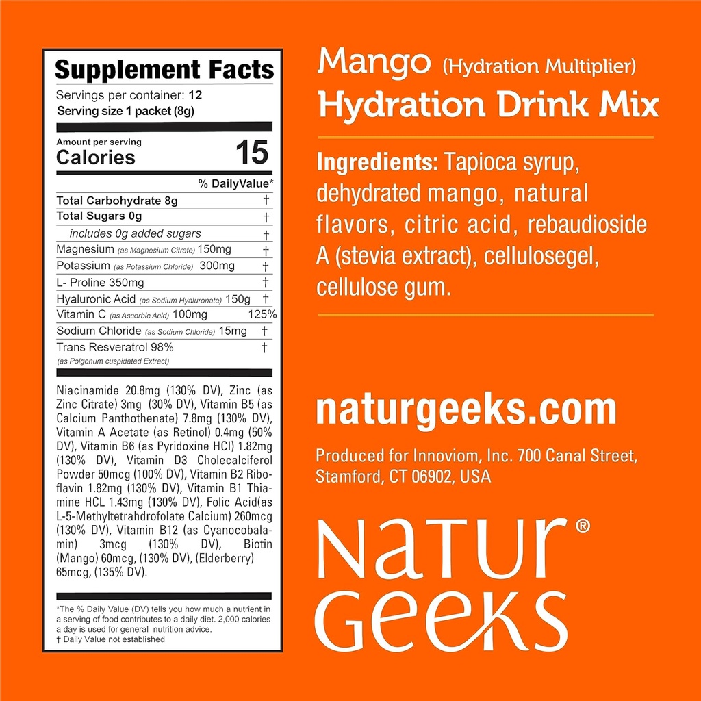 NutraGeeks Vegan Electrolytes Powder Packets – Sugar-Free Electrolytes for Instant Hydration – Hydration Powder with Elderberry & Mango Flavors – No Sugar, 12 Servings 3