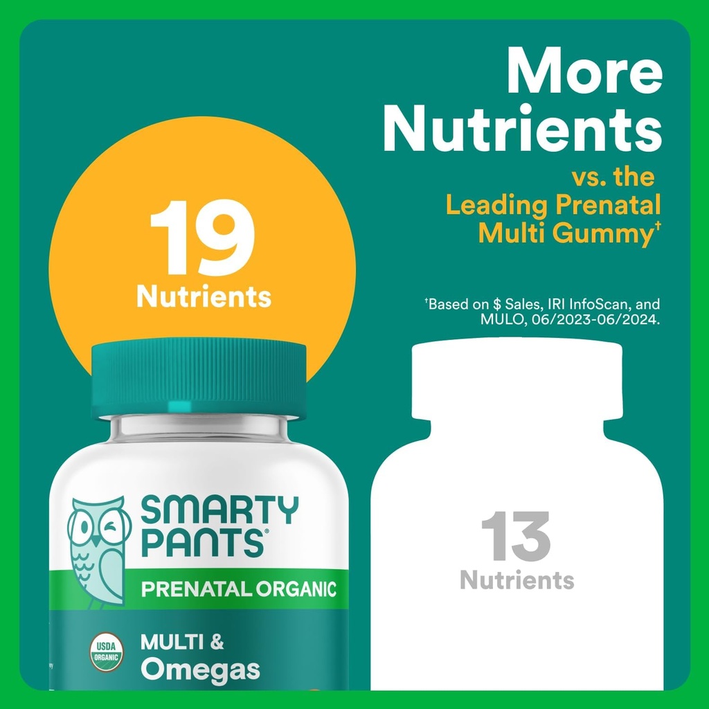 SmartyPants Organic Prenatal Vitamins for Women, Multivitamin Gummies: Biotin, Methylfolate, Omega 3 (ALA), Vitamin D3, C, Vitamin B12, B6, A, K2 & Zinc, Choline, Vegetarian, 120 Count (30 Day Supply) 6