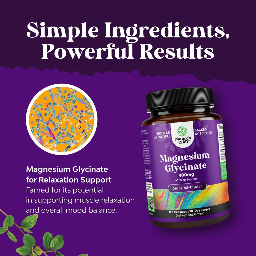 Pure Magnesium Glycinate Supplement 400mg Per Serving - Vegan High Absorption Chelated Magnesium Capsules for Women & Men with Elemental 400mg for Mood Sleep and Relaxation Support - 120 Count 6