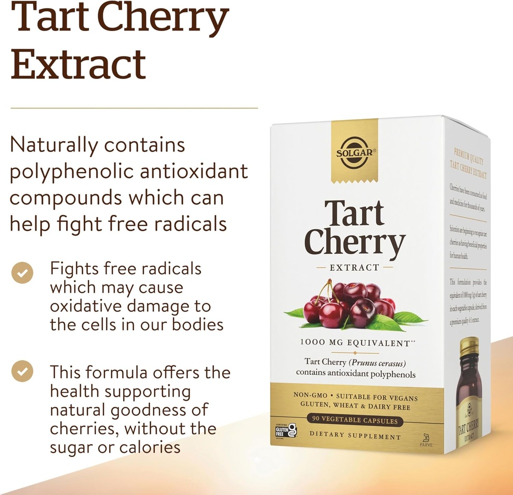 Solgar Tart Cherry 1000 mg, 90 Vegetable Capsules - Antioxidant with Quercetin, Chlorogenic Acid & Anthocyanins Compounds - Non-GMO, Vegan, Gluten Free, Dairy Free - 90 Servings 4