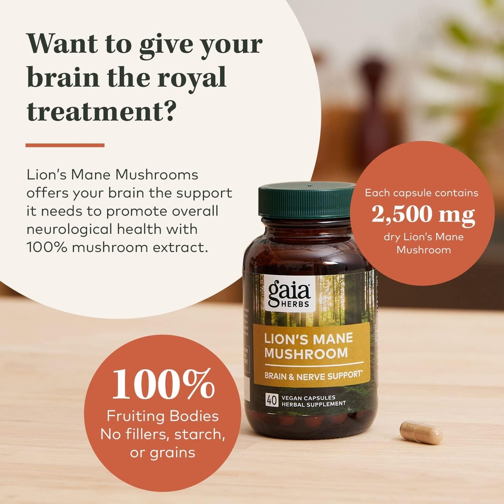 Gaia Herbs Lion’s Mane Mushroom - Help Maintain Neurological Health - 120 Vegan Liquid Phyto-Capsules & Holy Basil Leaf - Helps Sustain a Positive Mindset and Balance in Times of Stress - 120 Vegan Li 5