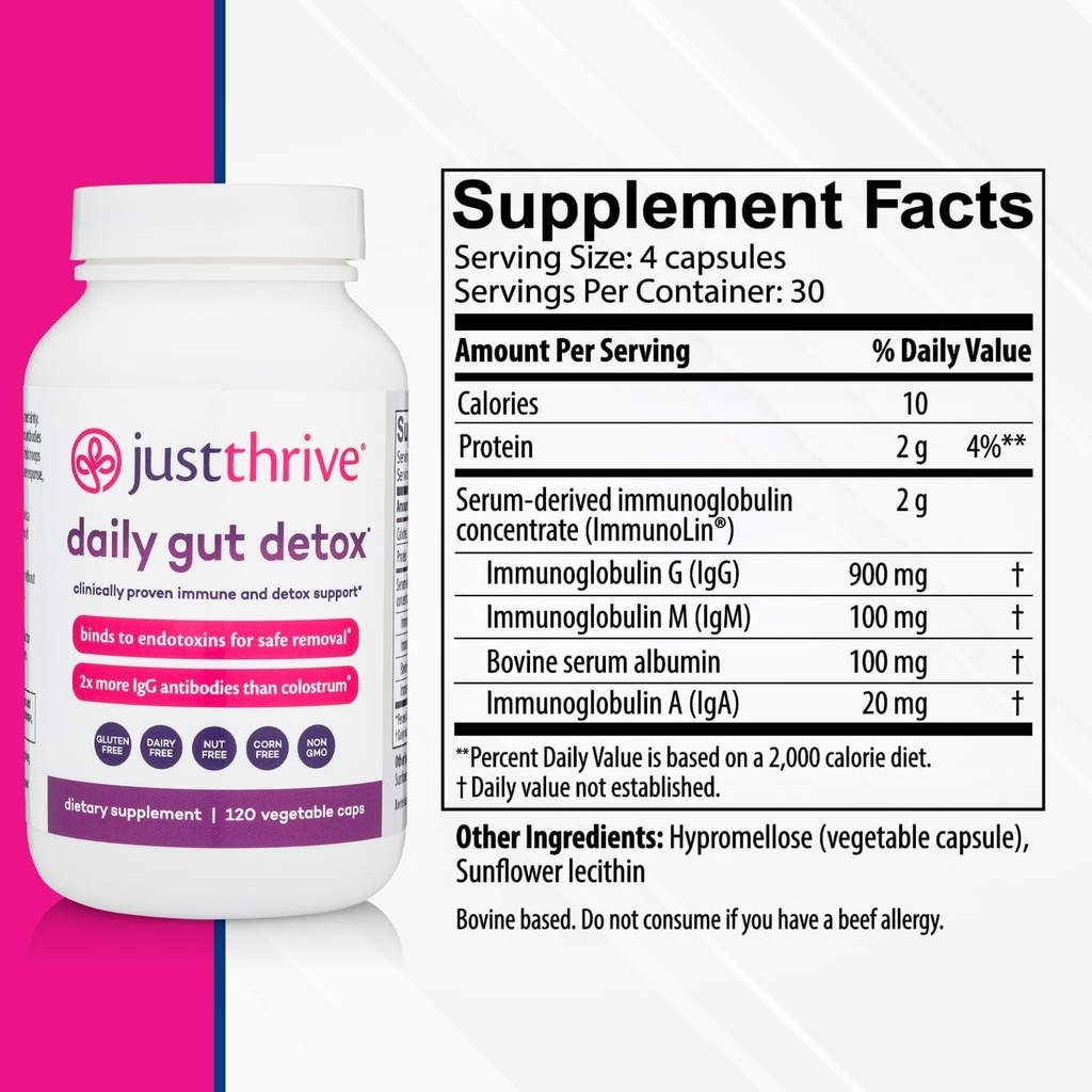 Just Thrive - Ultimate IgG - Complete Immune Support Supplement - Detox Formula, 120 Vegetable Capsules 3