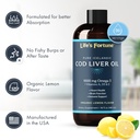 Life's Fortune Cod Liver Oil Liquid Organic Lemon Flavor (8 Oz) 1,000 mg Omega + Vitamin A, E & D3 - Supports Immune Health - 100% Fish Oil Supplement from Wild Ocean Cod-GMO Free 3