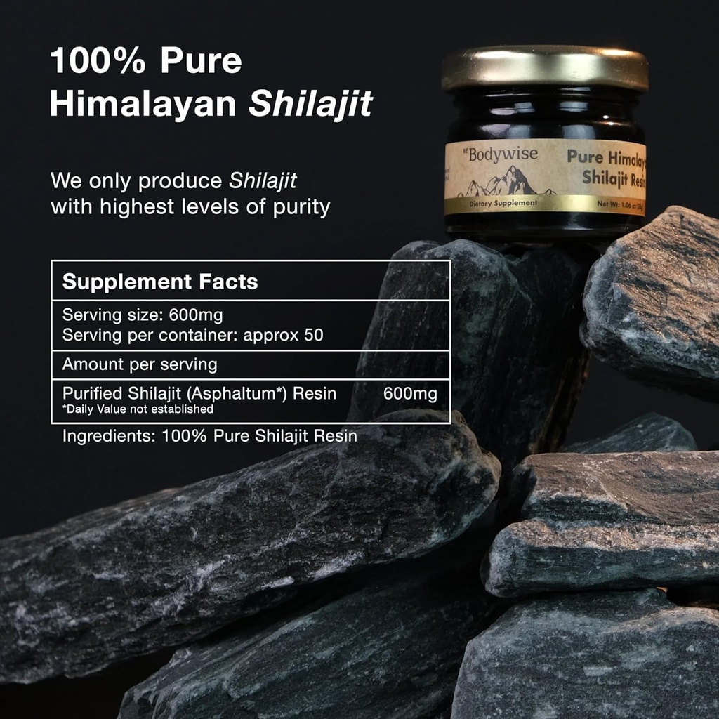 Be Bodywise Pure Himalayan Organic Shilajit Resin - Pack of 2 I Lab Tested I 100% Authentic & Natural I 75%+ Fulvic Acid & 85+ Trace Minerals | Heavy Metal Free I for Men & Women I 600 mg I 60 gm. 6