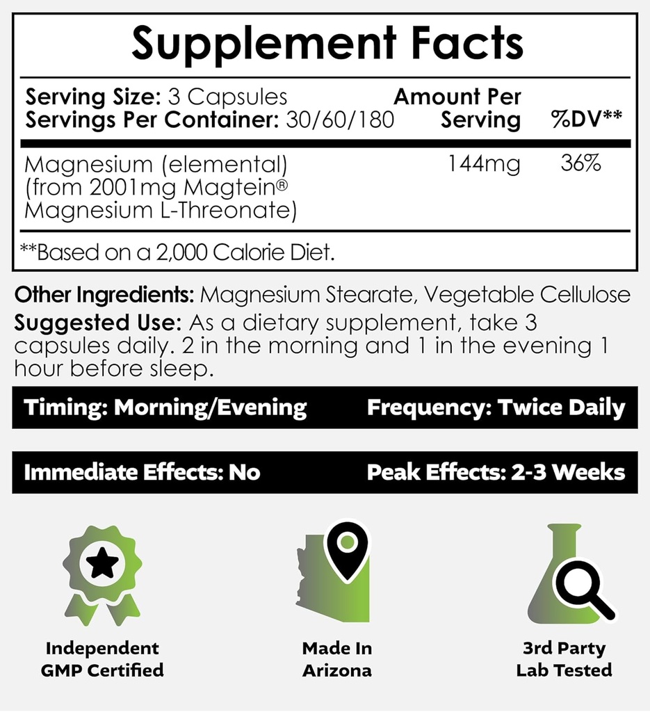 Nootropics Depot Magtein Magnesium L-Threonate Capsules | 90 Count | Mineral Supplement | Natural | Supports Mitochondrial Function | Boosts Energy and Cognitive Function 3