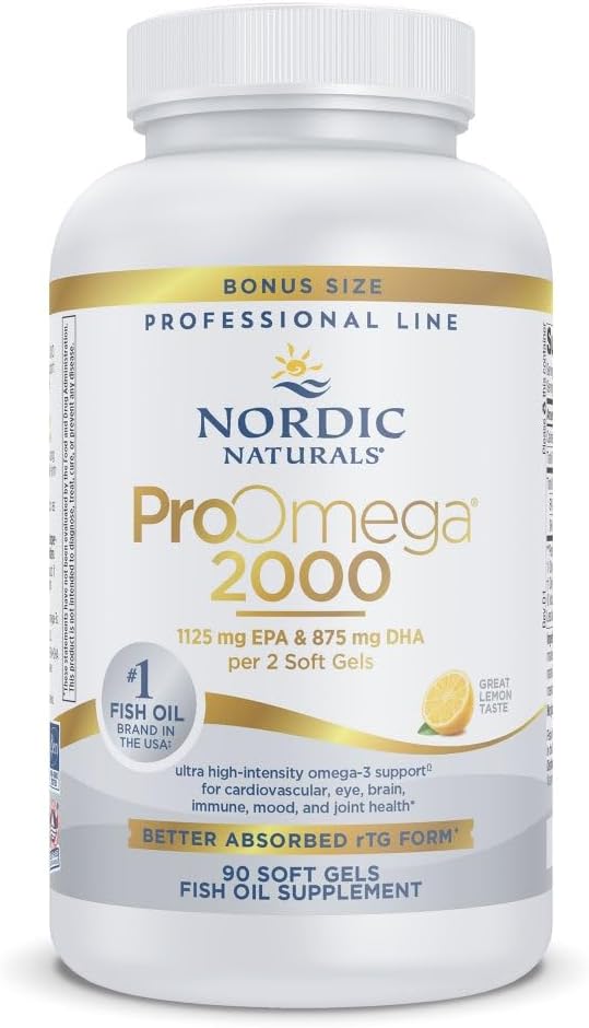 Nordic Naturals ProOmega 2000, Lemon Flavor - 2150 mg Omega-3 - 60 Soft Gels - Ultra High-Potency Fish Oil - EPA & DHA - Promotes Brain, Eye, Heart, & Immune Health - Non-GMO - 30 Servings 4