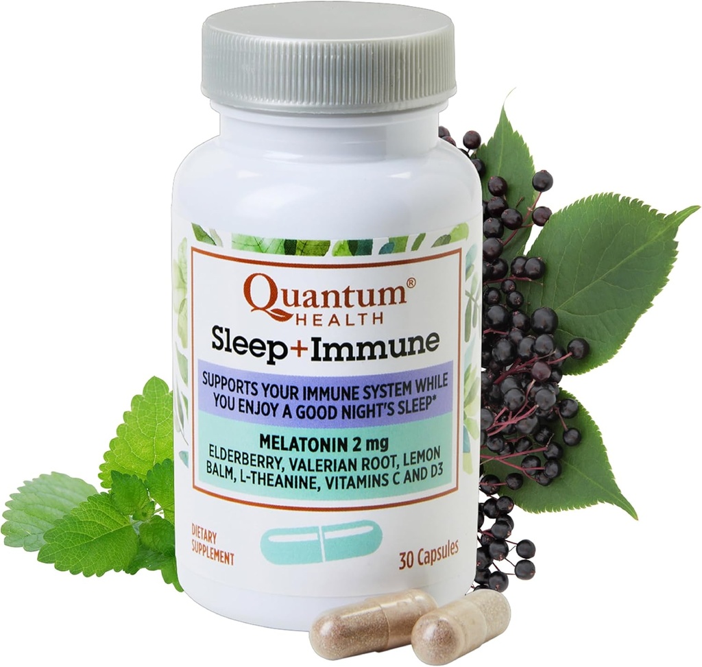 Quantum Health Sleep Immune Support Supplement Melatonin 2mg L Theanine & Valerian Root Plus Elderberry Vitamin C & D Immunity Boost - 30 Capsules 2