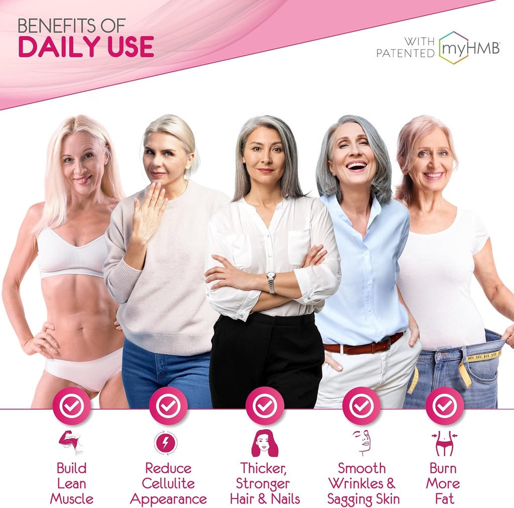 AgelessLX Powder Supplement for Women - with HMB Collagen Enhancer Plus Vitamin D3 with K2, Horsetail and Biotin for Lean Muscle and Stronger Hair and Nails - 30 Powder Packets Strawberry Lemonade 3