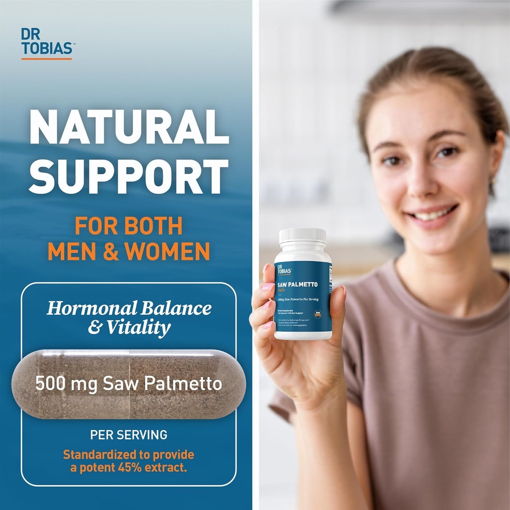Dr. Tobias Saw Palmetto Supplement and Ashwagandha Capsules, Support Hormonal Health for Women & Men, Resilience & Balance Supplements, Non-GMO 3