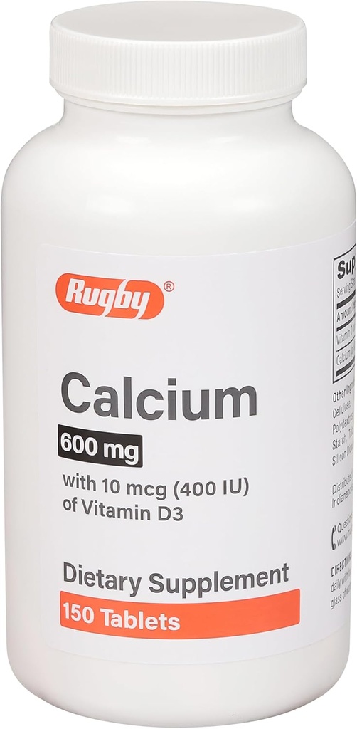 Rugby 600 mg Calcium Tablets - Made with 10 mcg (400 IU) of Vitamin D3 - Dietary Supplement - 150 Tablets 2