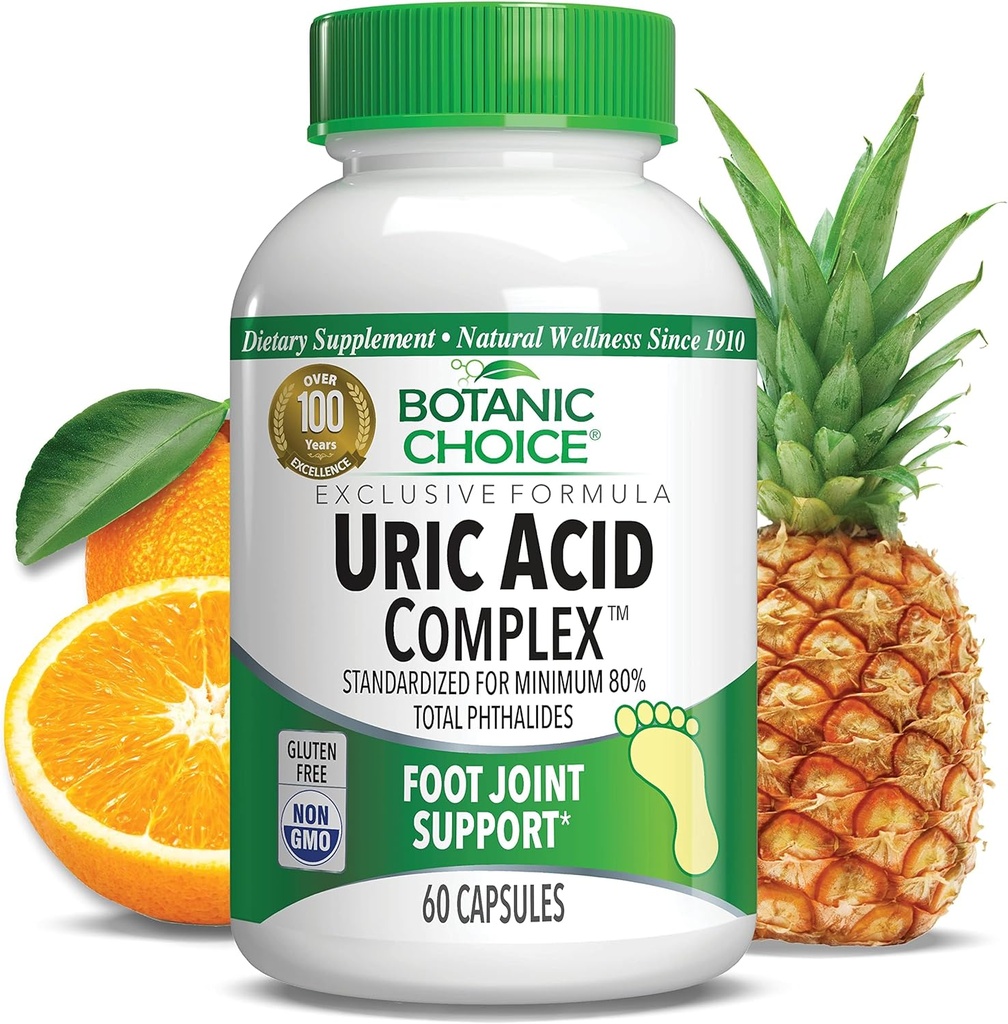 Botanic Choice Uric Acid Complex Supplement - Foot Joint Support-Help Soothe Discomfort with Celery Seed & Bromelain -Gluten Free, Non-GMO, 60 Caps 2