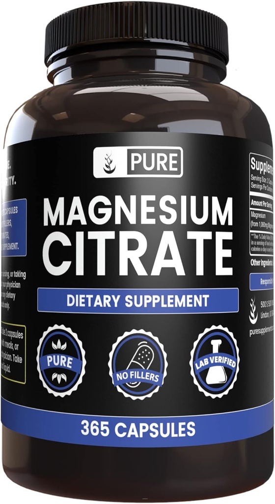 Pure Original Ingredients Magnesium Citrate (365 Capsules) No Magnesium Or Rice Fillers, Always Pure, Lab Verified 2